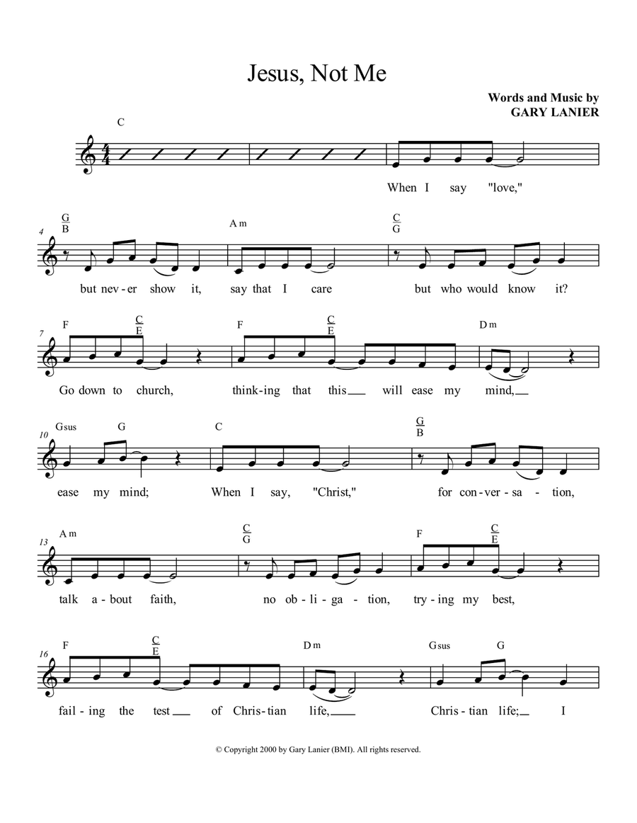 JESUS NOT ME, Lead Sheet (Includes Melody, Lyrics & Chords) image number null