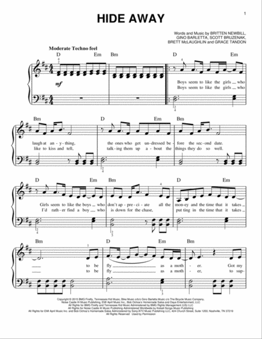 Hide Away Hide Away Easy Piano scores gallery preview page 1