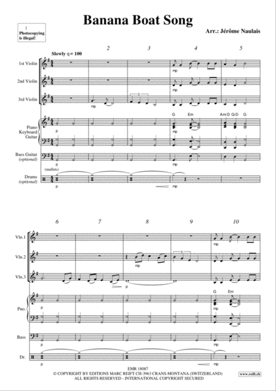 Banana Boat Song Violin scores gallery preview page 3