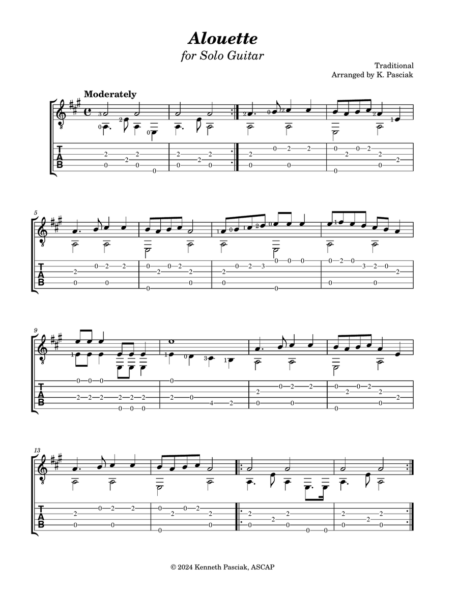 Alouette (for Solo Guitar) Acoustic Guitar scores gallery preview page 2