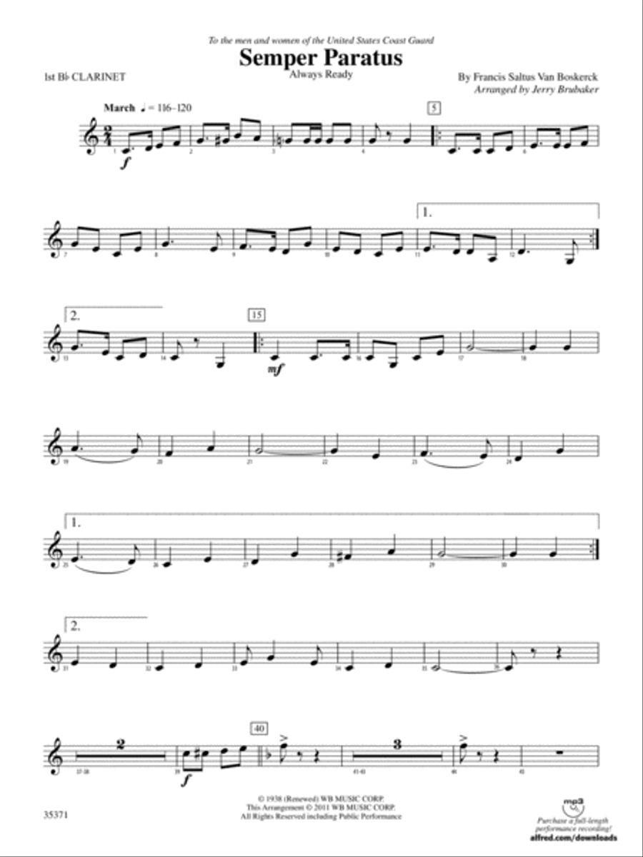 Semper Paratus: 1st B-flat Clarinet Concert Band scores gallery preview page 1