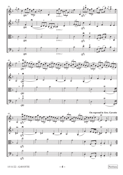 Rameau's Gavotte for TRIO: solo violin with a second violin and viola/cello. Parts and score. image number null