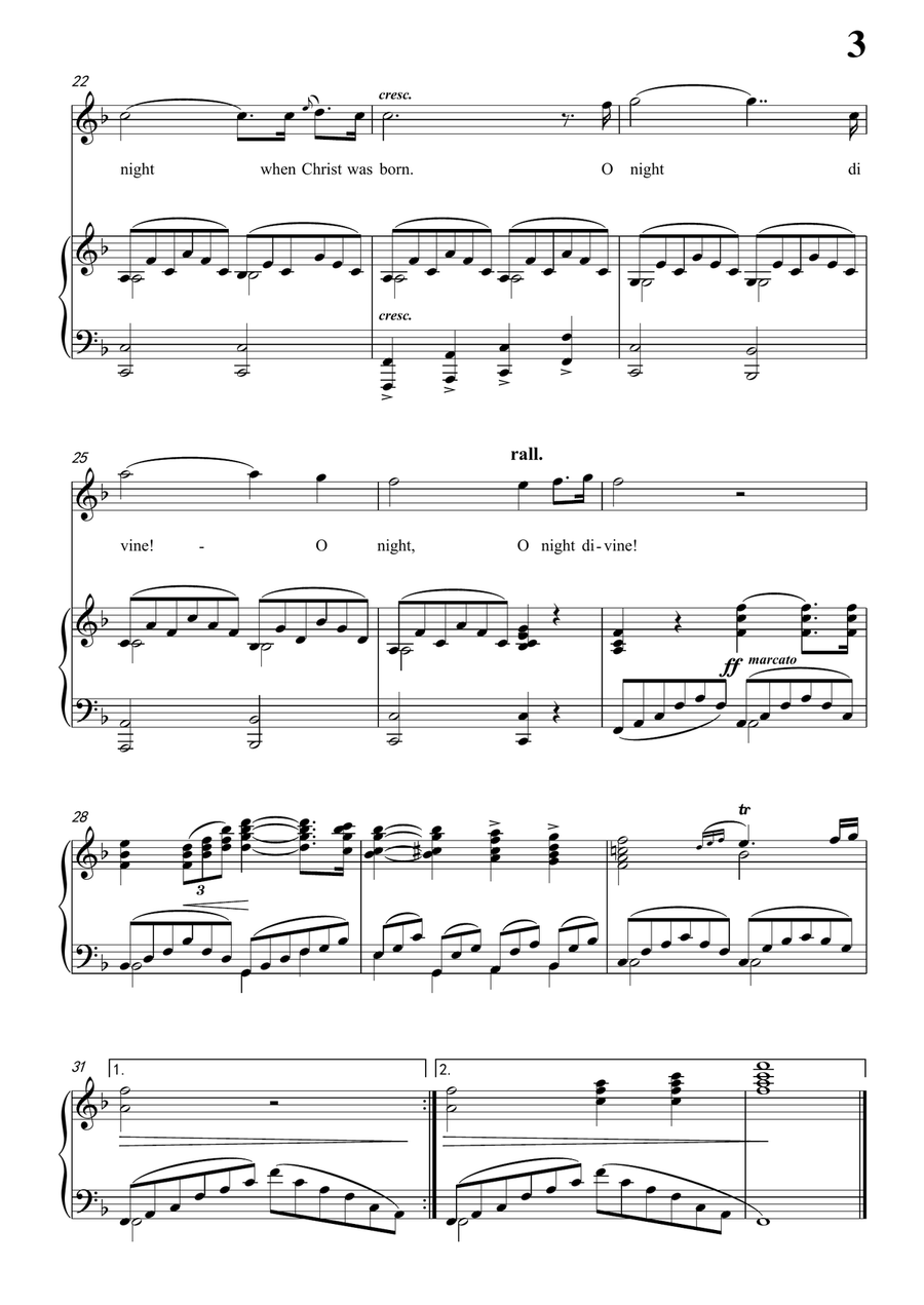 Adam-O Holy night in F Major, for Voice and Piano Piano, Vocal scores gallery preview page 3