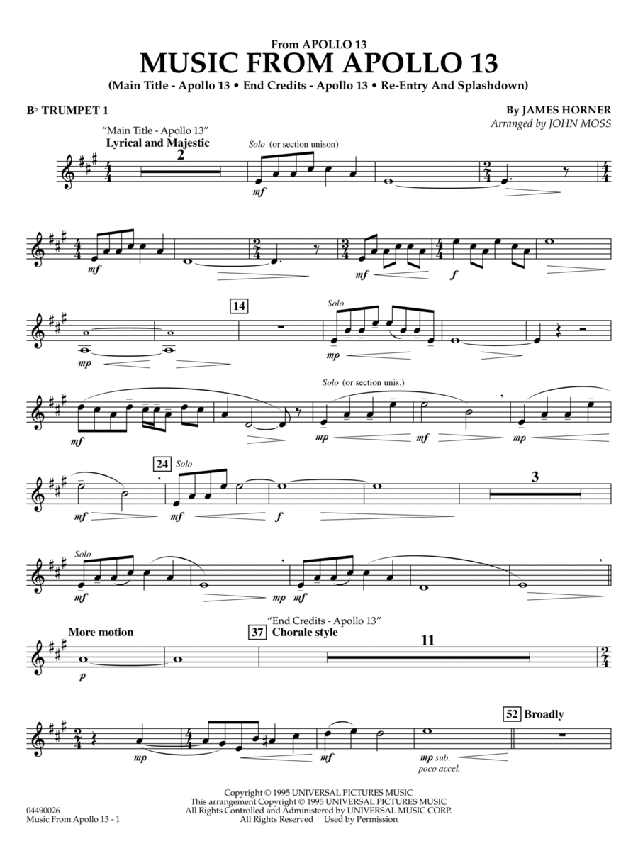 Music from Apollo 13 (arr. John Moss) - Bb Trumpet 1