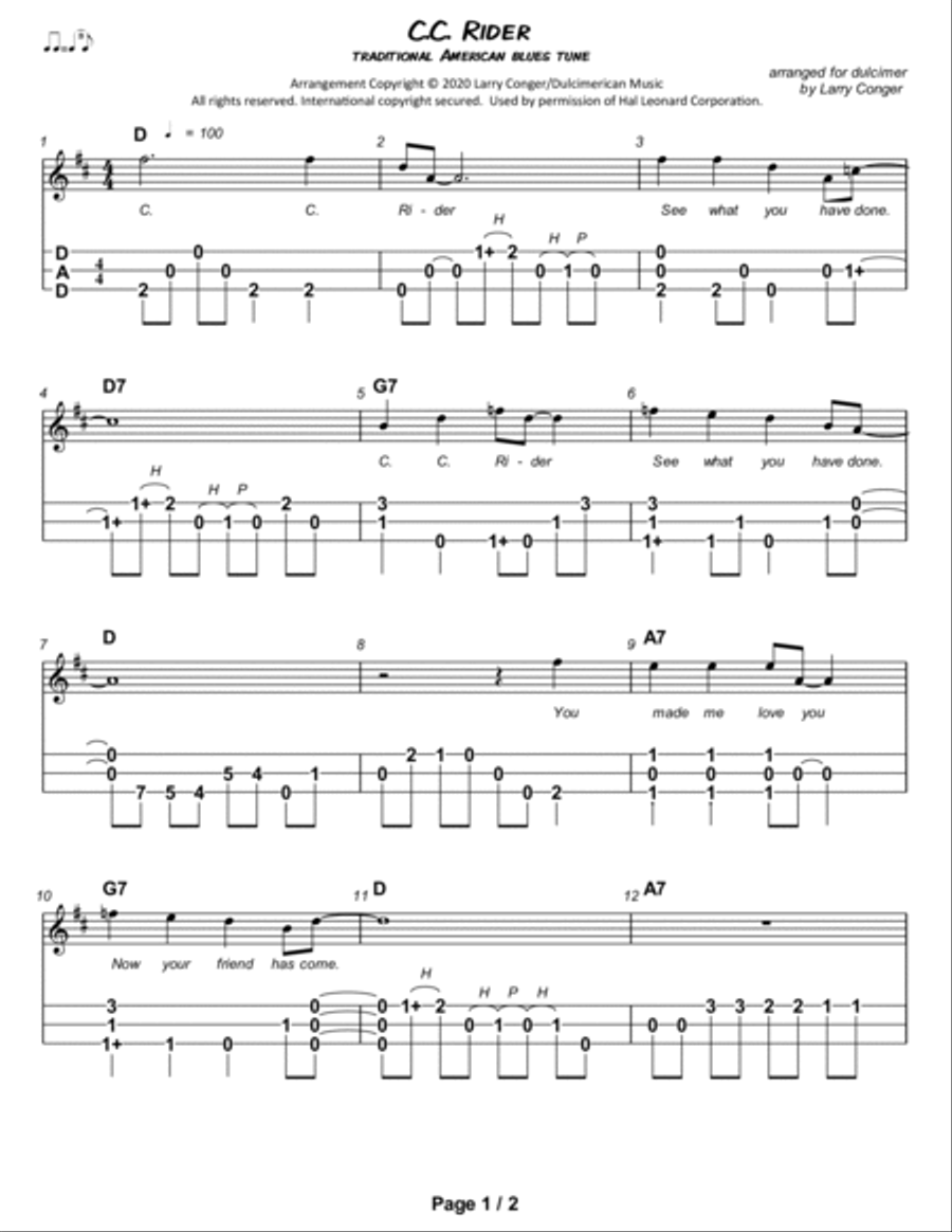 C.C. Rider Dulcimer scores gallery preview page 2