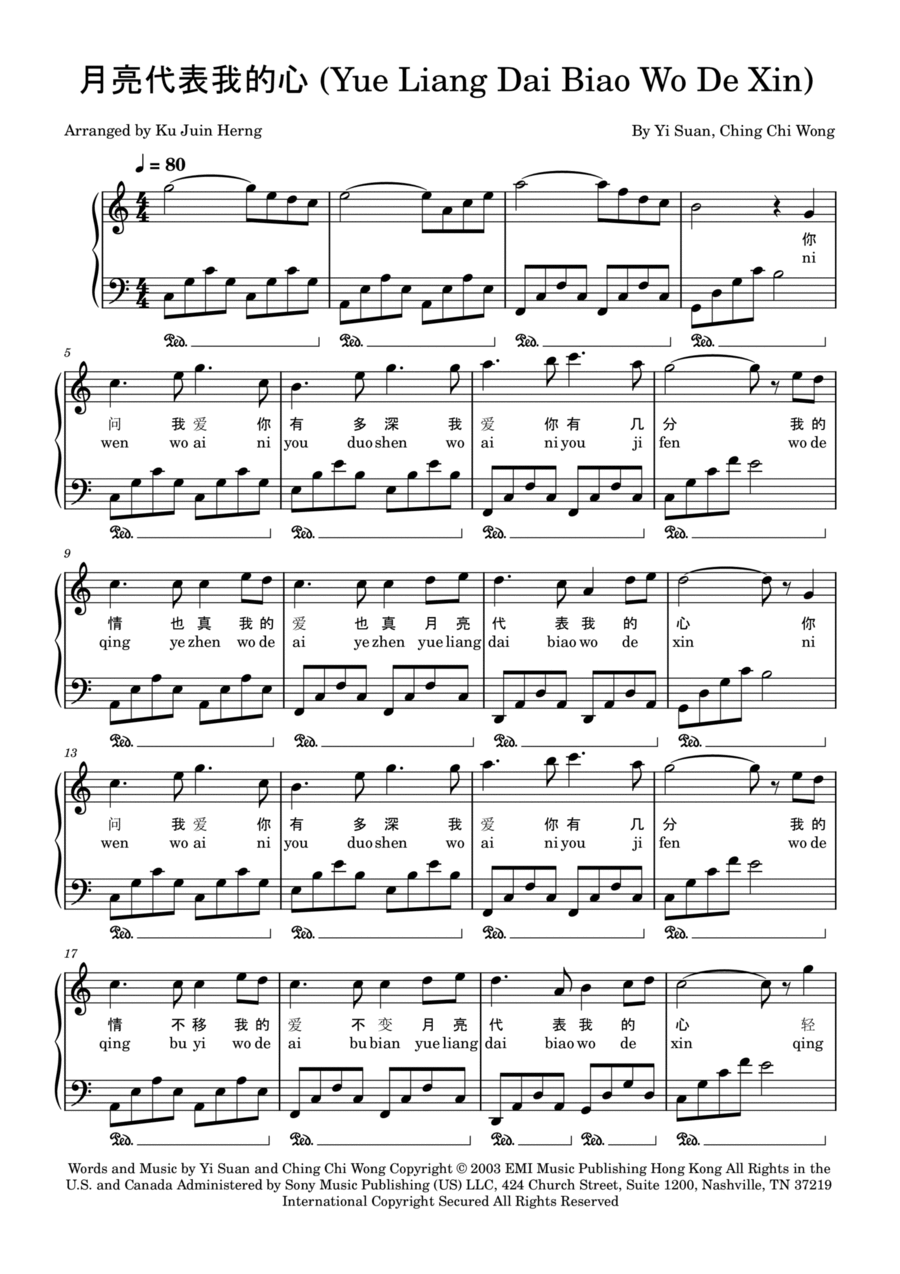 Yue Liang Dai Biao Wo De Xin Easy Piano scores gallery preview page 1