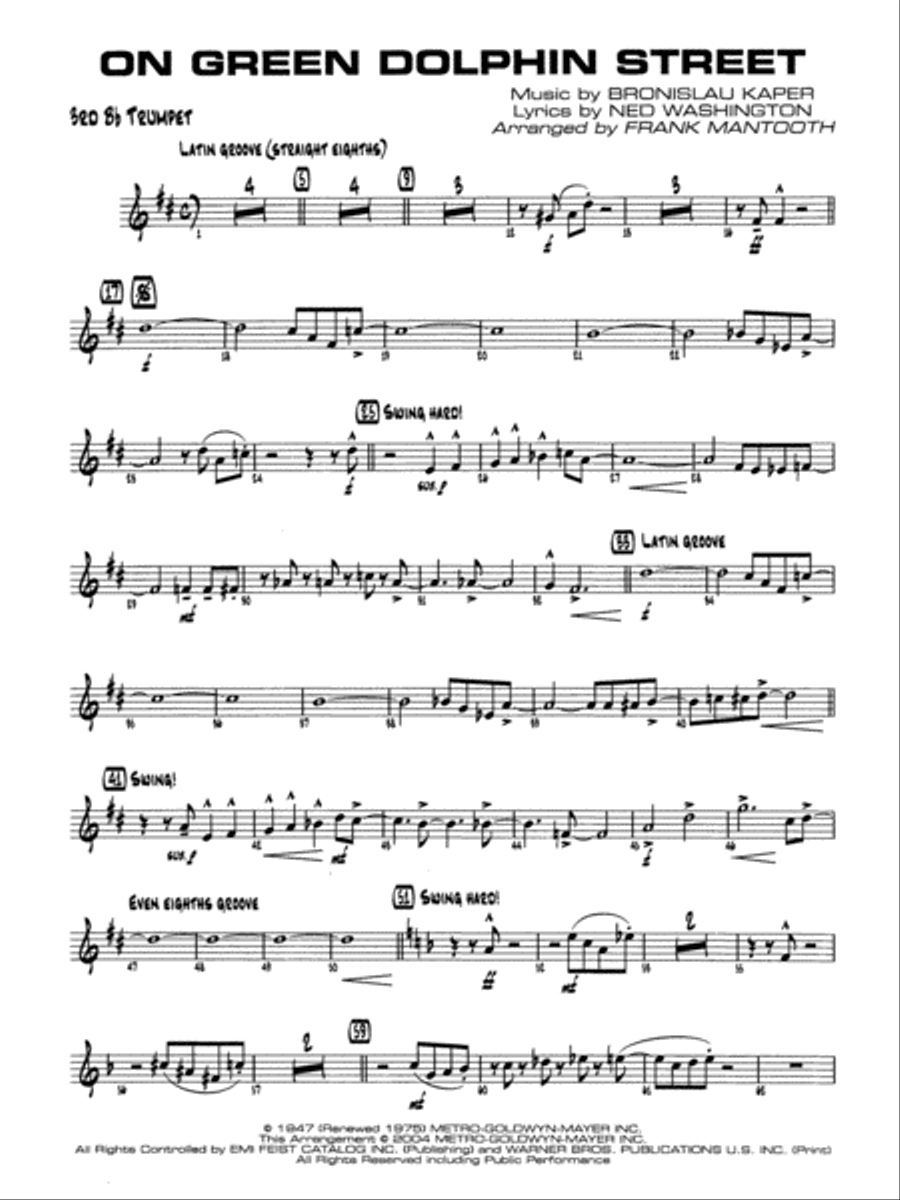 On Green Dolphin Street: 3rd B-flat Trumpet Jazz Ensemble scores gallery preview page 1
