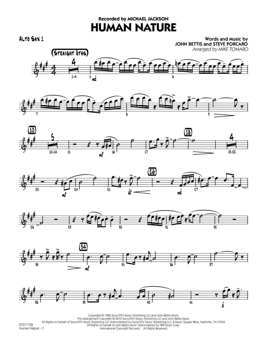 Human Nature - Alto Sax 1 Alto Saxophone scores gallery preview page 1