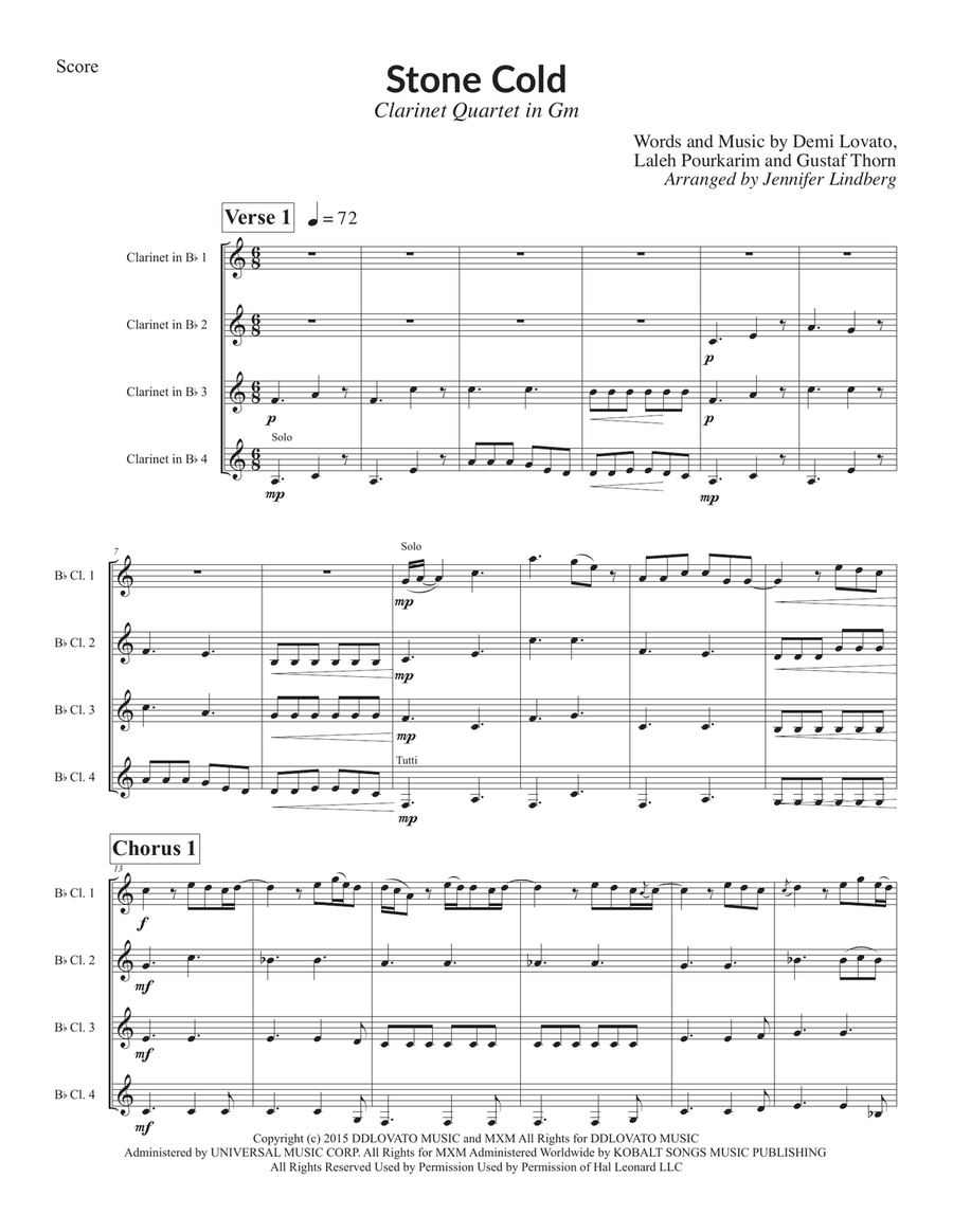 Stone Cold Stone Cold Clarinet Quartet scores gallery preview page 1