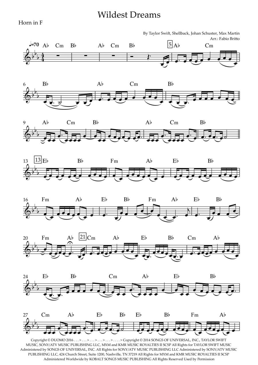 Wildest Dreams Horn Solo scores gallery preview page 1