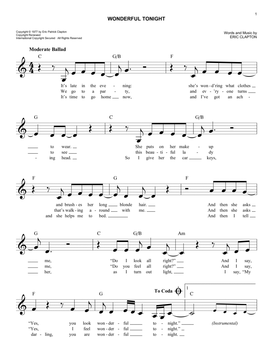 Wonderful Tonight Wonderful Tonight Piano scores gallery preview page 1