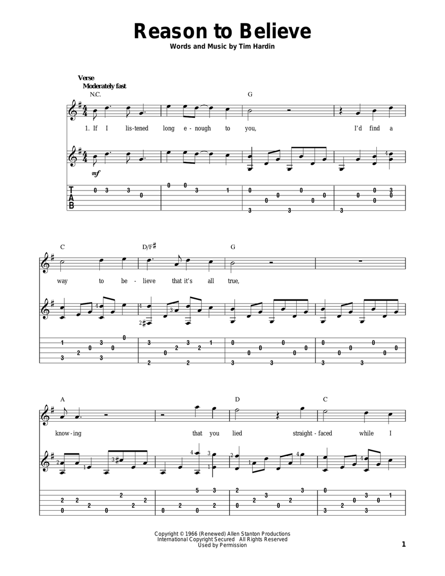 Reason To Believe Reason To Believe Acoustic Guitar scores gallery preview page 1