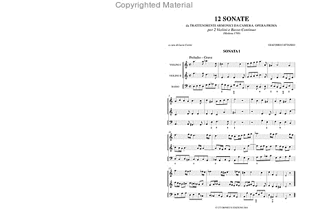 12 Sonatas from "Trattenimenti armonici da camera". Opera prima (Modena 1700) for 2 Violins and Violoncello (Harpsichord) (Continuo)