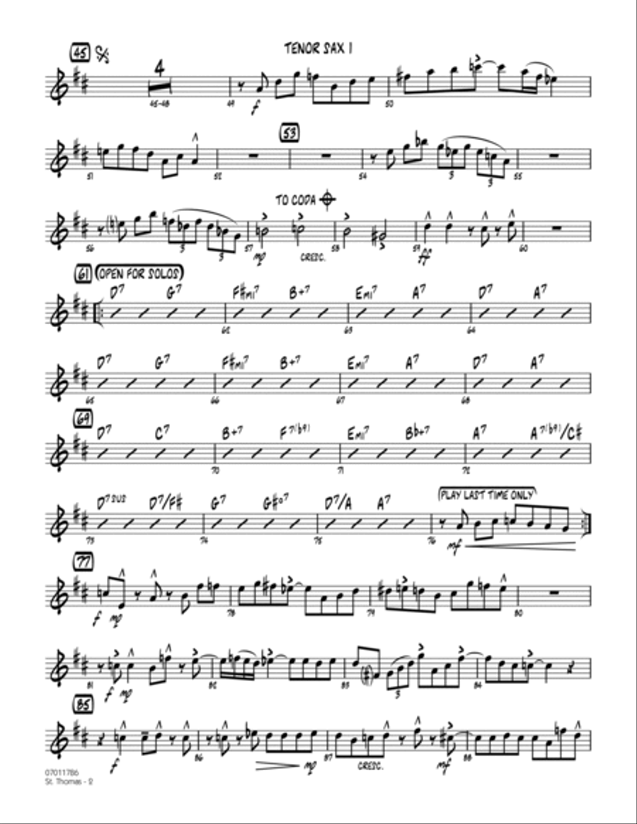 St. Thomas - Tenor Sax 1 Jazz Ensemble scores gallery preview page 2