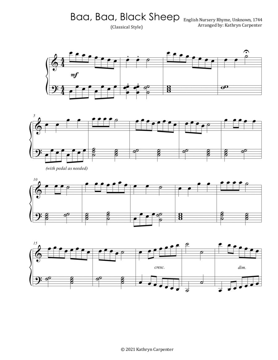 Baa, Baa, Black Sheep (Intermediate Piano) image number null