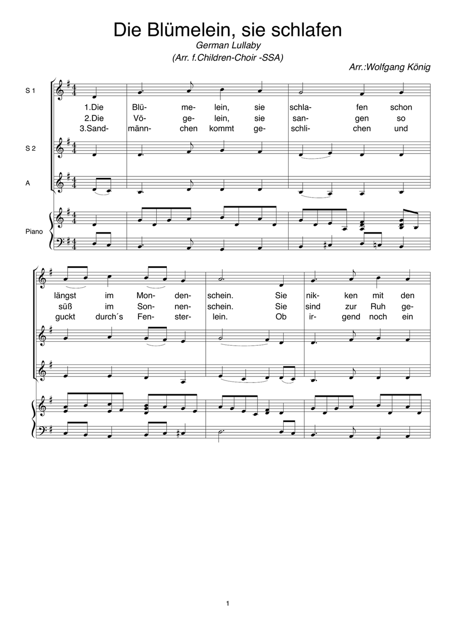 Die Blümelein, sie schlafen SSA scores gallery preview page 1