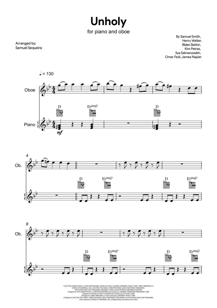 Unholy Piano scores gallery preview page 1