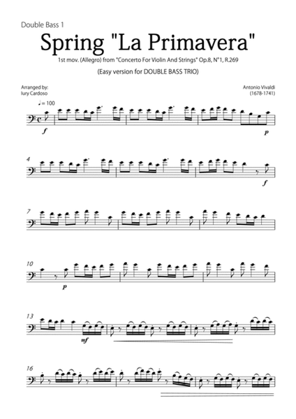 "Spring" (La Primavera) by Vivaldi - Easy version for DOUBLE BASS TRIO image number null