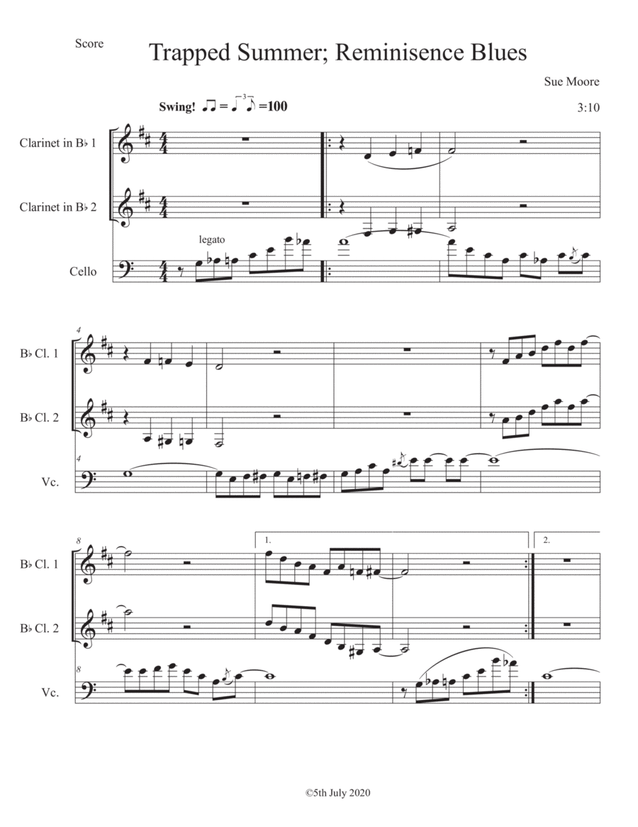 Trapped Summer, Reminiscense Blues Small Ensemble scores gallery preview page 1