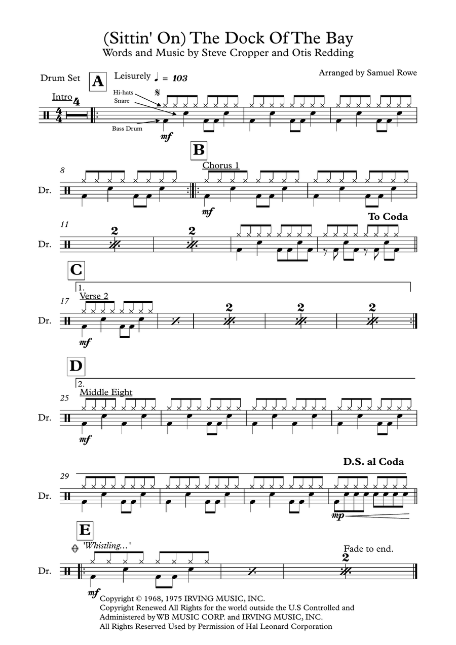 (Sittin' On) The Dock Of The Bay Drum Set scores gallery preview page 1