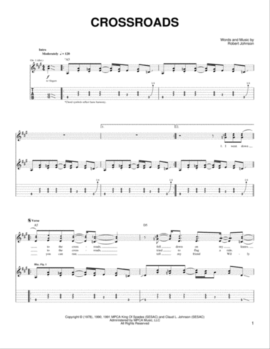 Cross Road Blues (Crossroads) Acoustic Guitar scores gallery preview page 1