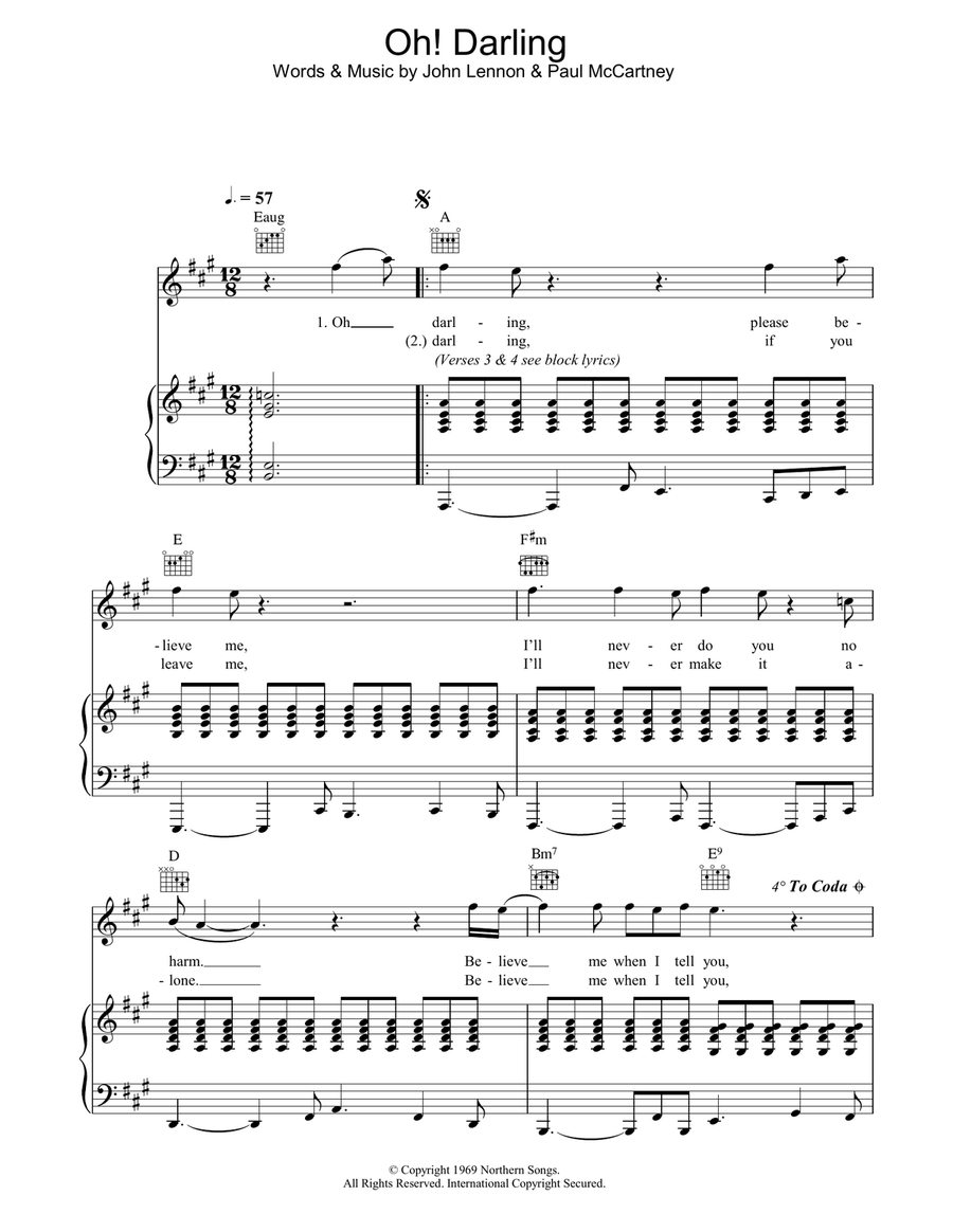 Oh! Darling Oh! Darling Piano, Vocal, Guitar scores gallery preview page 1