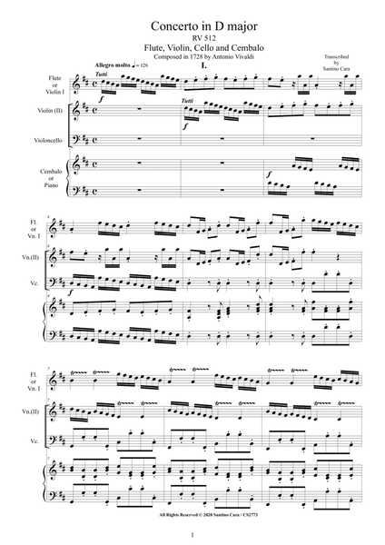 Vivaldi - Concerto in D major RV 512 for Flute, Violin, Cello and Cembalo (or Piano) image number null