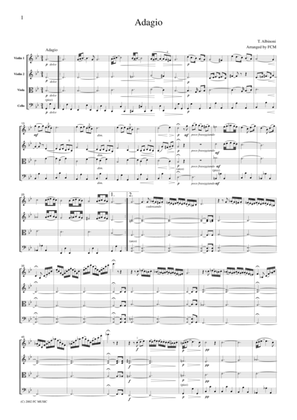 Book cover for Albinoni Adagio in g, for string quartet, CA001