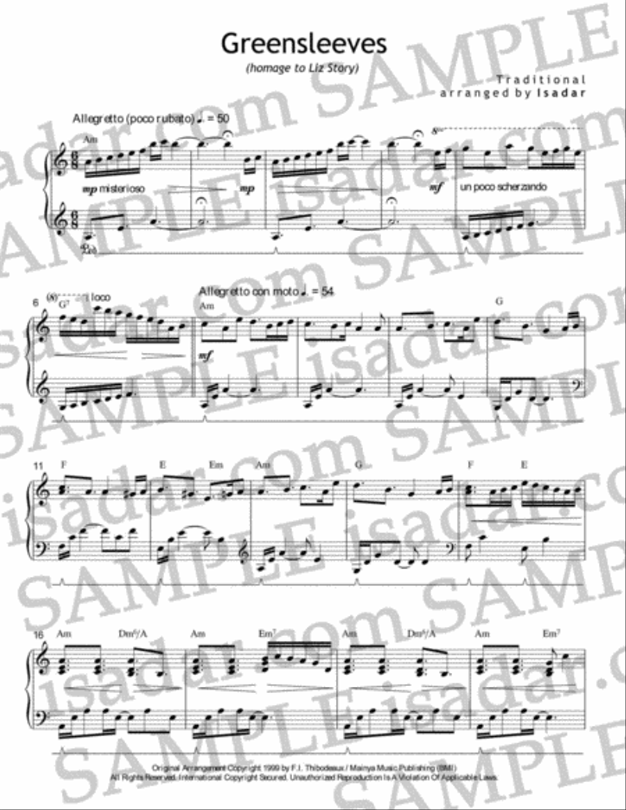 Greensleeves (homage to pianist/composer Liz Story) Piano Solo scores gallery preview page 3
