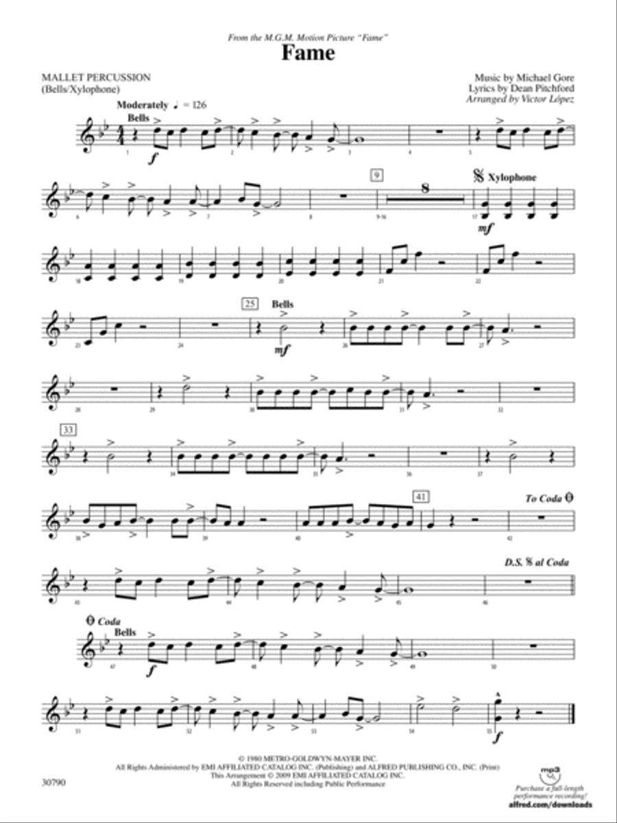 Fame (from the motion picture Fame): Mallets Concert Band scores gallery preview page 1