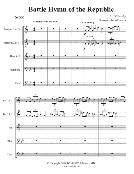 Battle Hymn of the Republic Brass Quintet Parts image number null