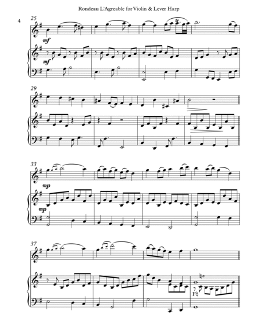 Rondeau L’Agreable, Duet for Violin & Lever Harp String Duet scores gallery preview page 4