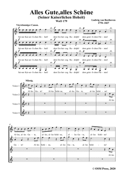 Beethoven-Alles Gute,alles Schöne(Seiner Kaiserlichen Hoheit),WoO 179,in C Major,for Four Voices