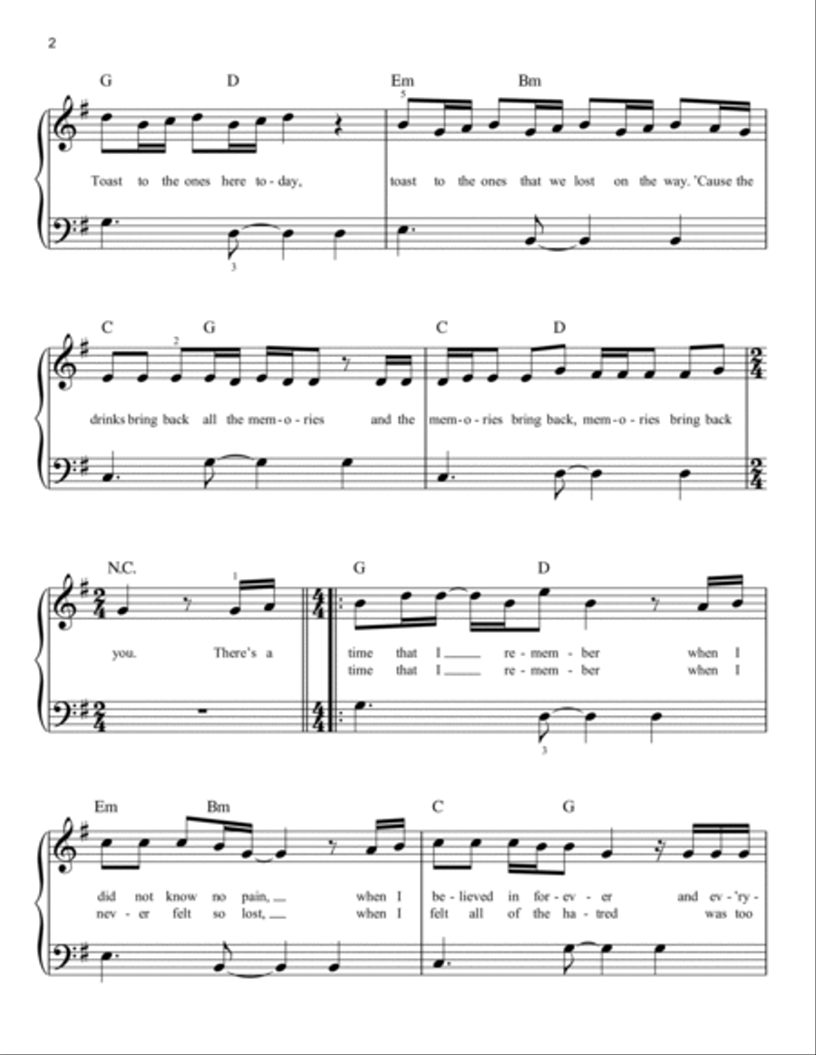 Memories Memories Easy Piano scores gallery preview page 2