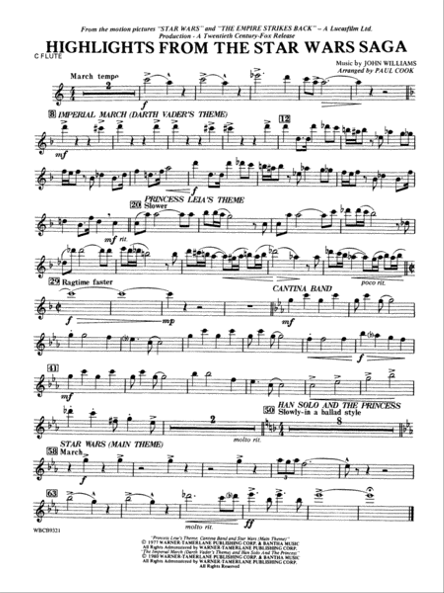 Highlights from the Star Wars Saga: Flute Concert Band scores gallery preview page 1