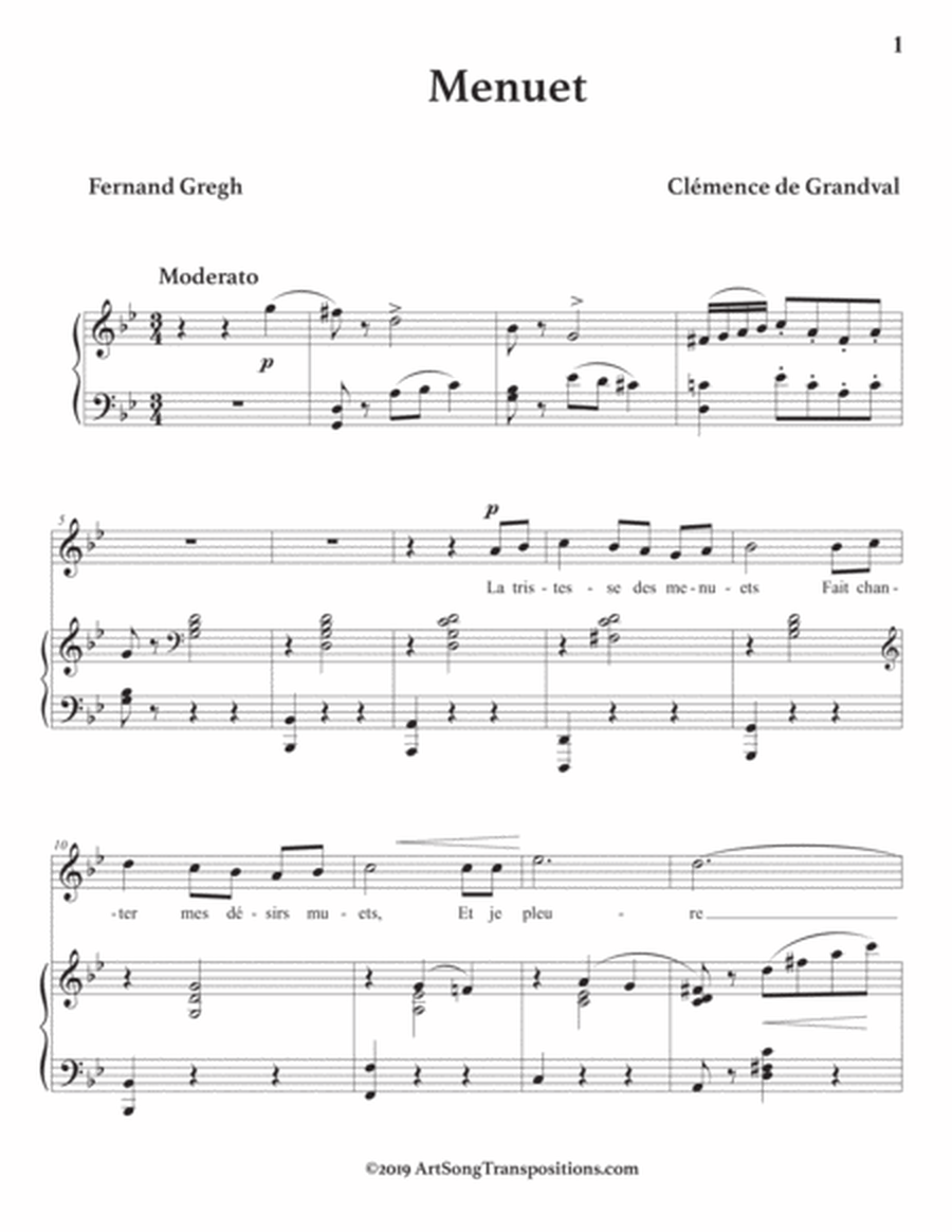 DE GRANDVAL: Menuet (transposed to G minor)