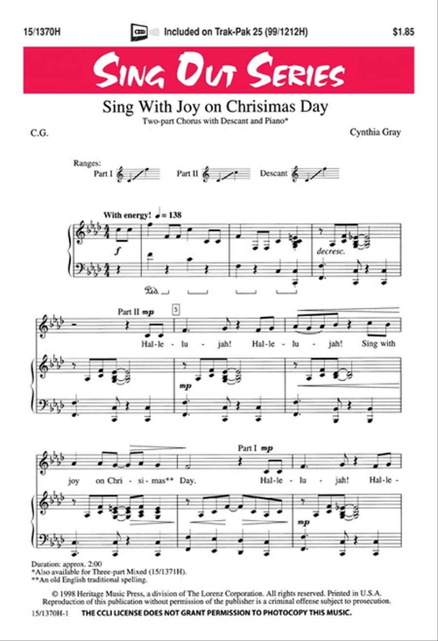 Sing With Joy on Chrisimas Day 2-Part scores gallery preview page 1