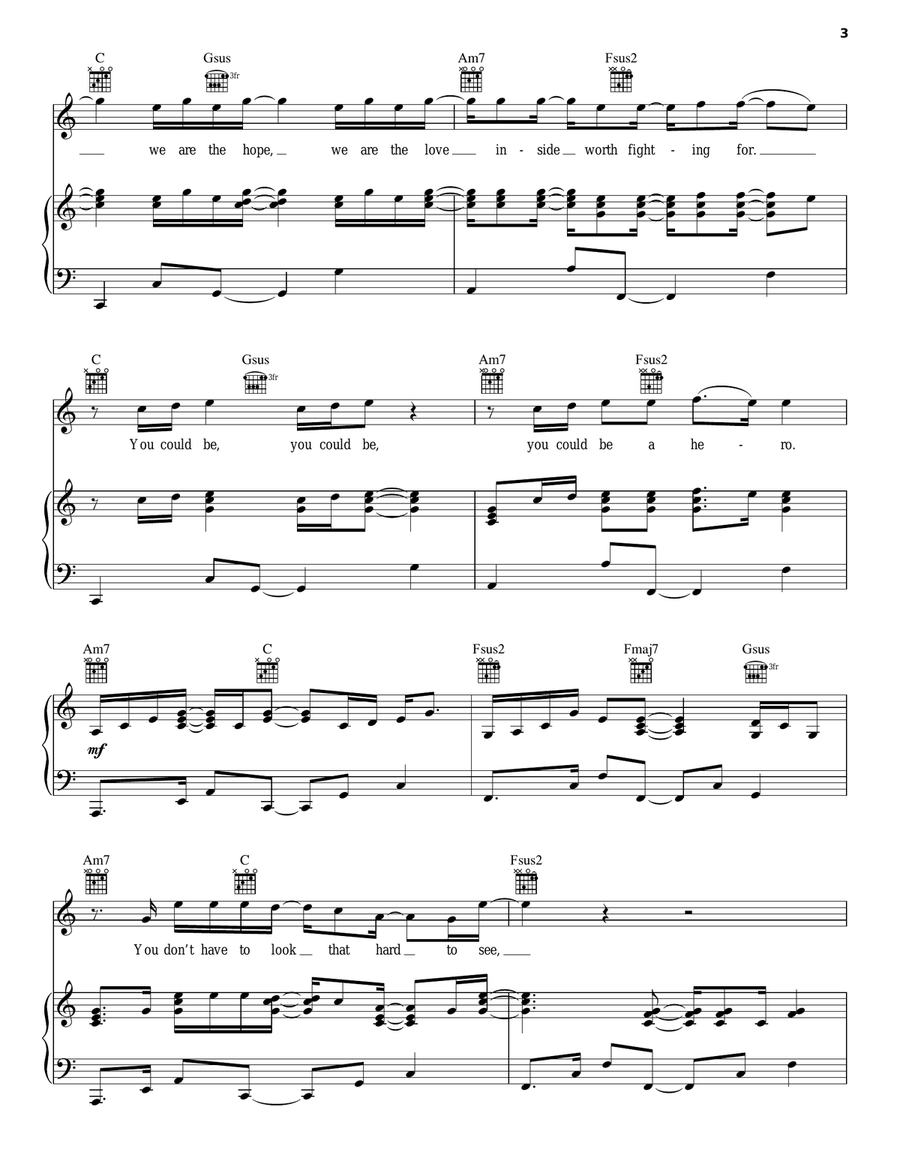 Hero Hero Piano, Vocal, Guitar scores gallery preview page 3