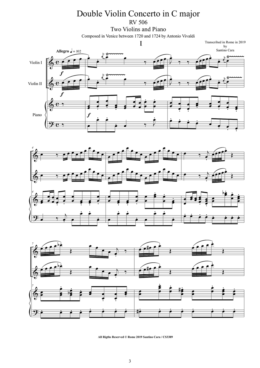 Vivaldi - Double Violin Concerto in C major RV 506 for Two Violins and Piano String Duet scores gallery preview page 3