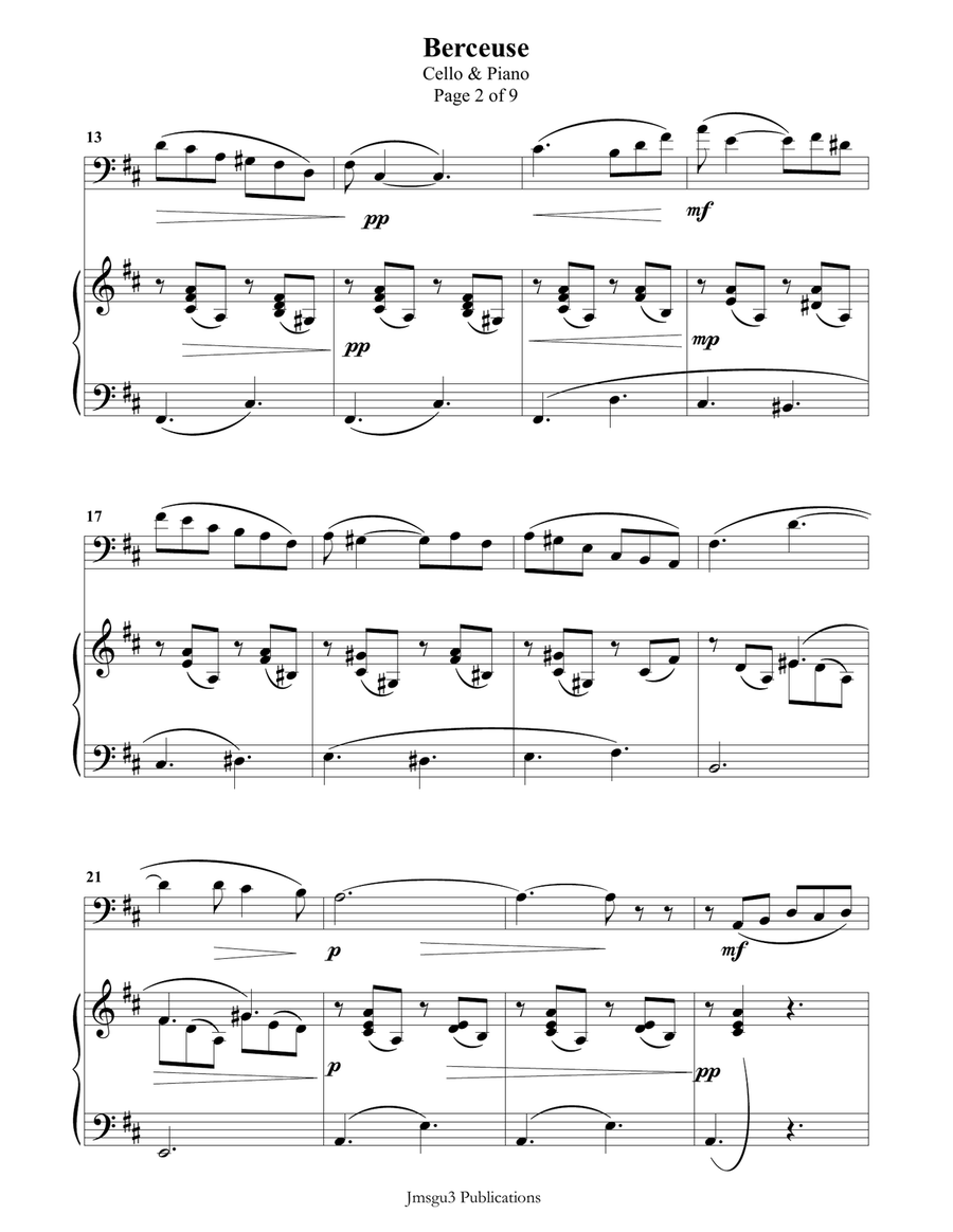 Fauré: Berceuse Op. 16 for Cello & Piano Piano scores gallery preview page 2