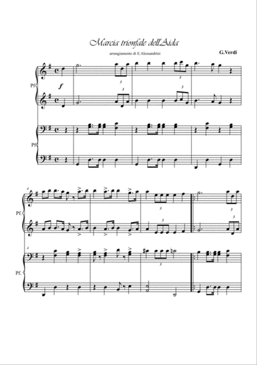 Aida Marcia trionfale. Piano 4 hands Easy Piano scores gallery preview page 1