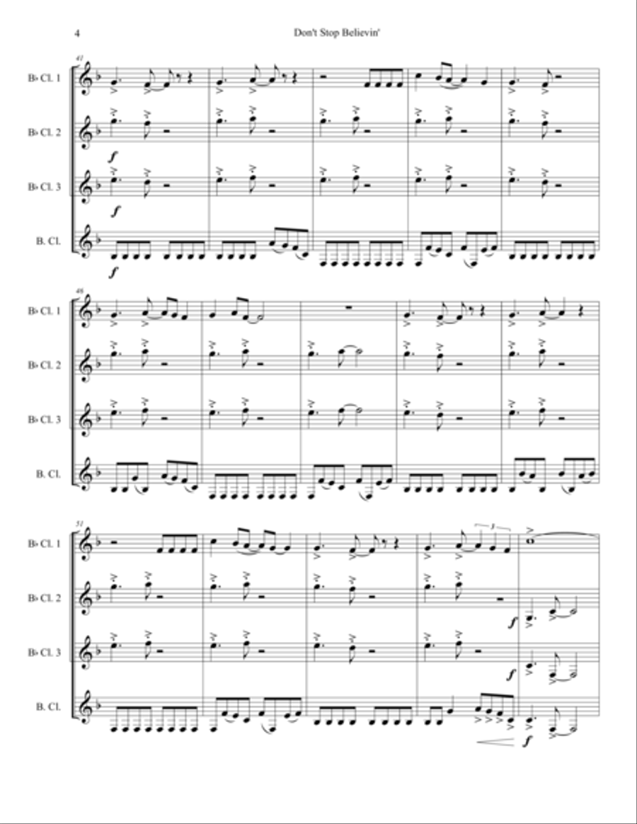 Don't Stop Believin' Woodwind Quartet scores gallery preview page 4