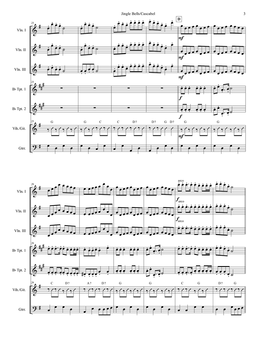 Jingle Bells/Cascabel for Mariachi Ensemble Small Ensemble scores gallery preview page 3