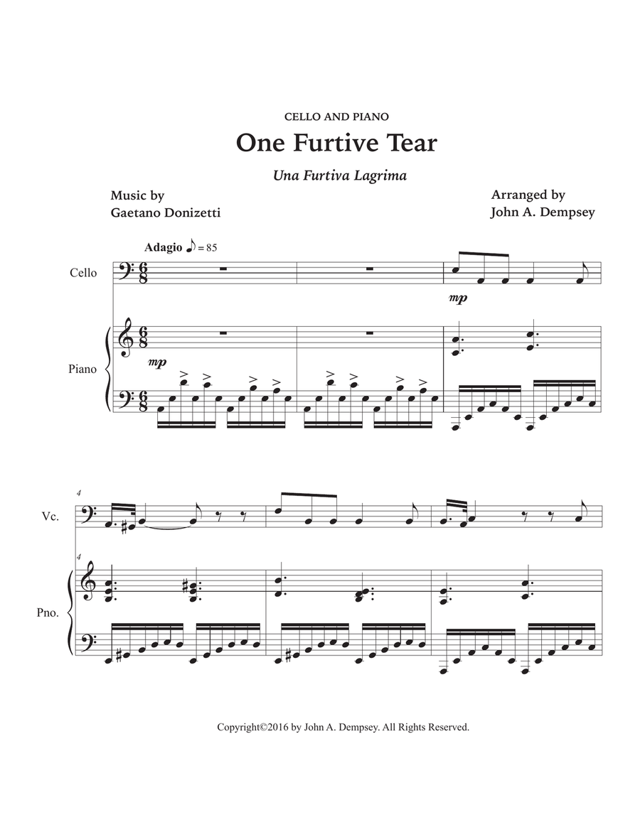 One Furtive Tear (Una Furtiva Lagrima): Cello and Piano Piano scores gallery preview page 5