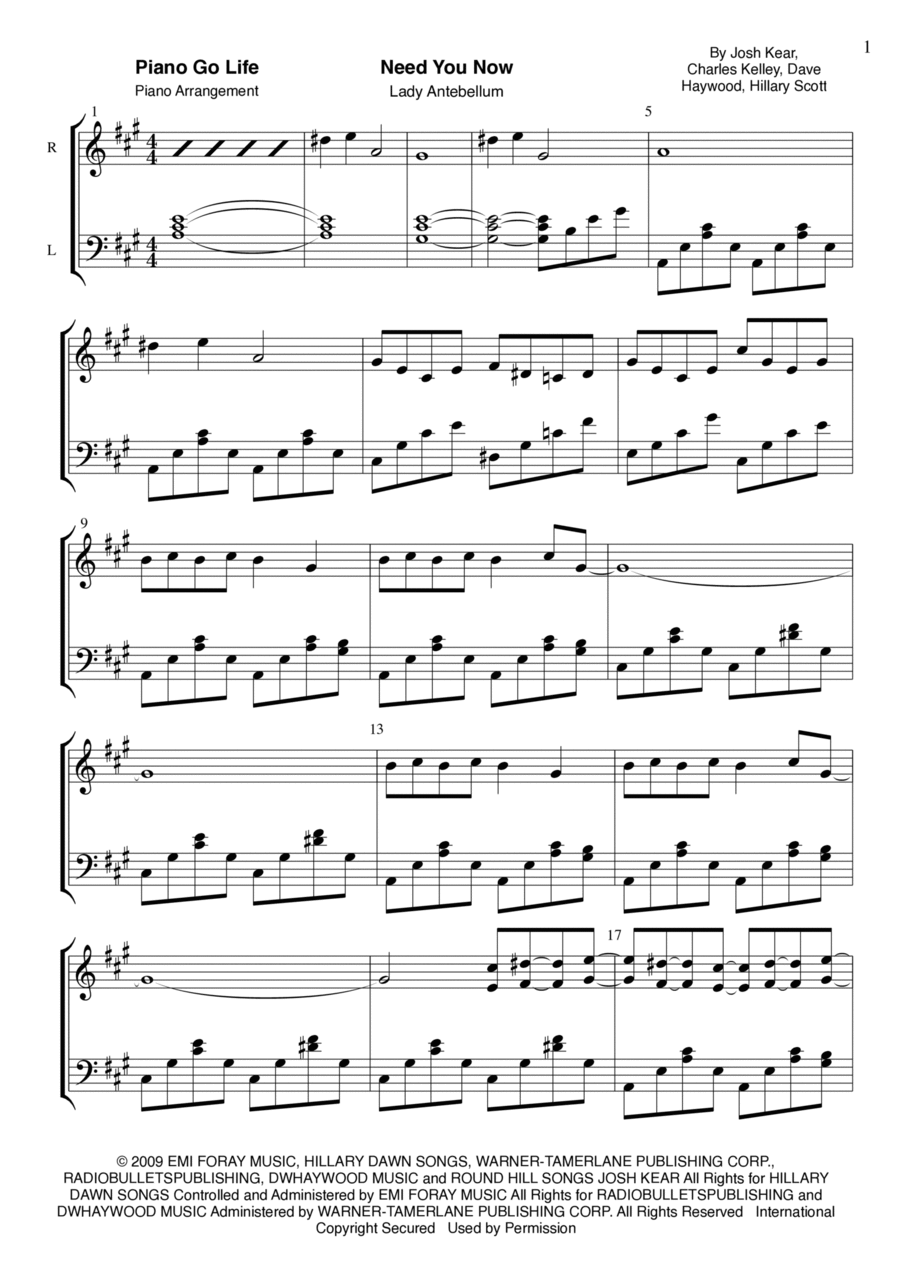 Need You Now Piano Solo scores gallery preview page 1