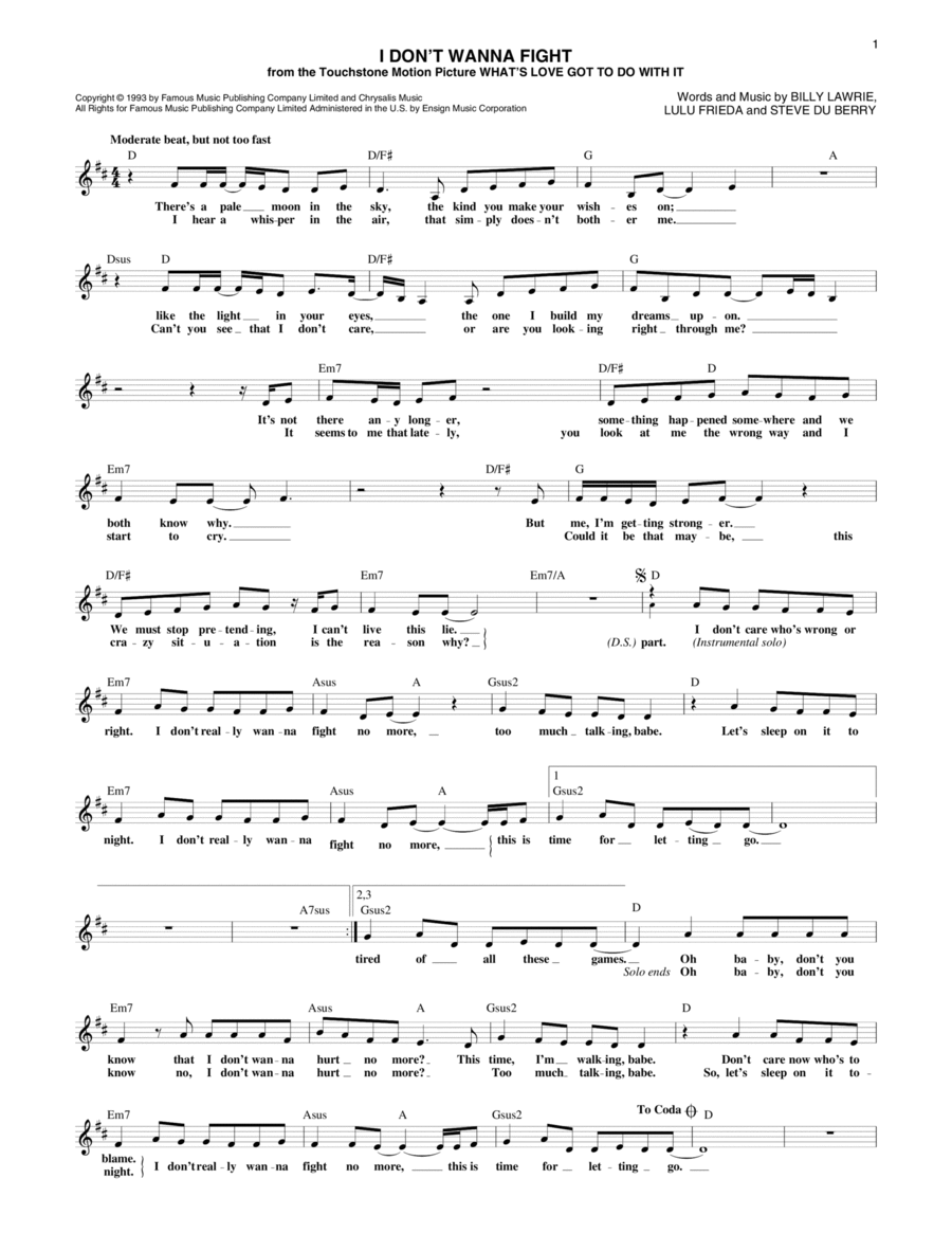 I Don't Wanna Fight Piano scores gallery preview page 1