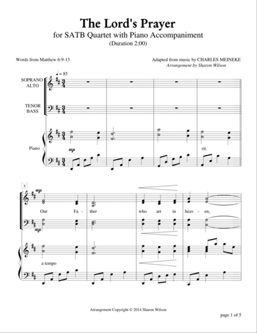 The Lord's Prayer (for SATB a cappella quartet with optional piano accompaniment) 4-Part scores gallery preview page 3