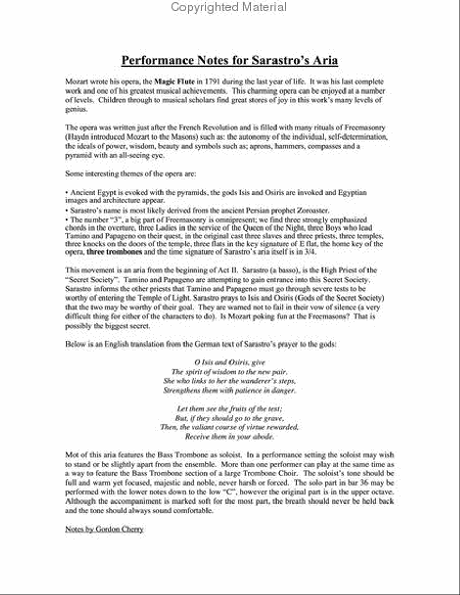 Sarastro’s Aria from Magic Flute for Trombone Quartet Trombone Quartet scores gallery preview page 2