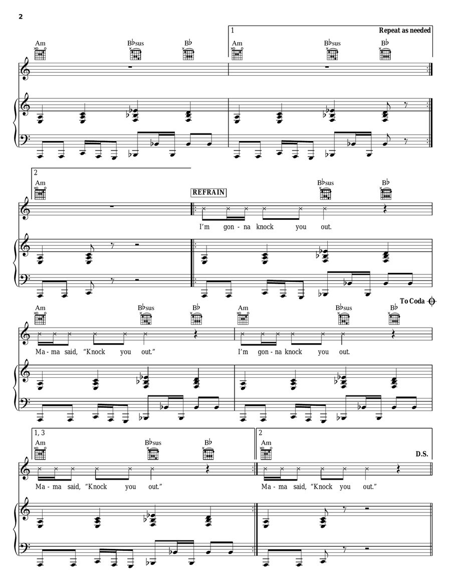 Mama Said Knock You Out Mama Said Knock You Out Piano, Vocal, Guitar scores gallery preview page 2
