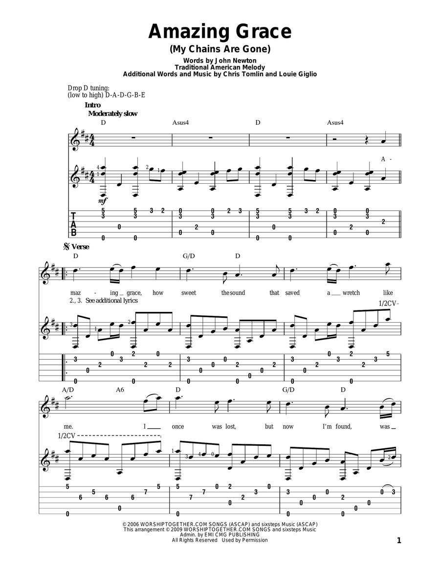 Amazing Grace (My Chains Are Gone) Guitar Solo scores gallery preview page 1